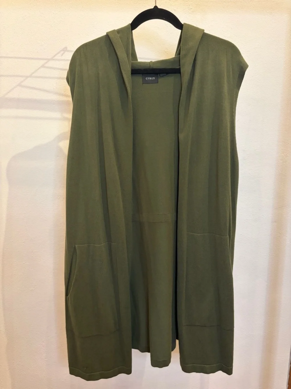 Cyrus Olive Green Hooded Sleeveless Cardigan - Picture 1 of 5